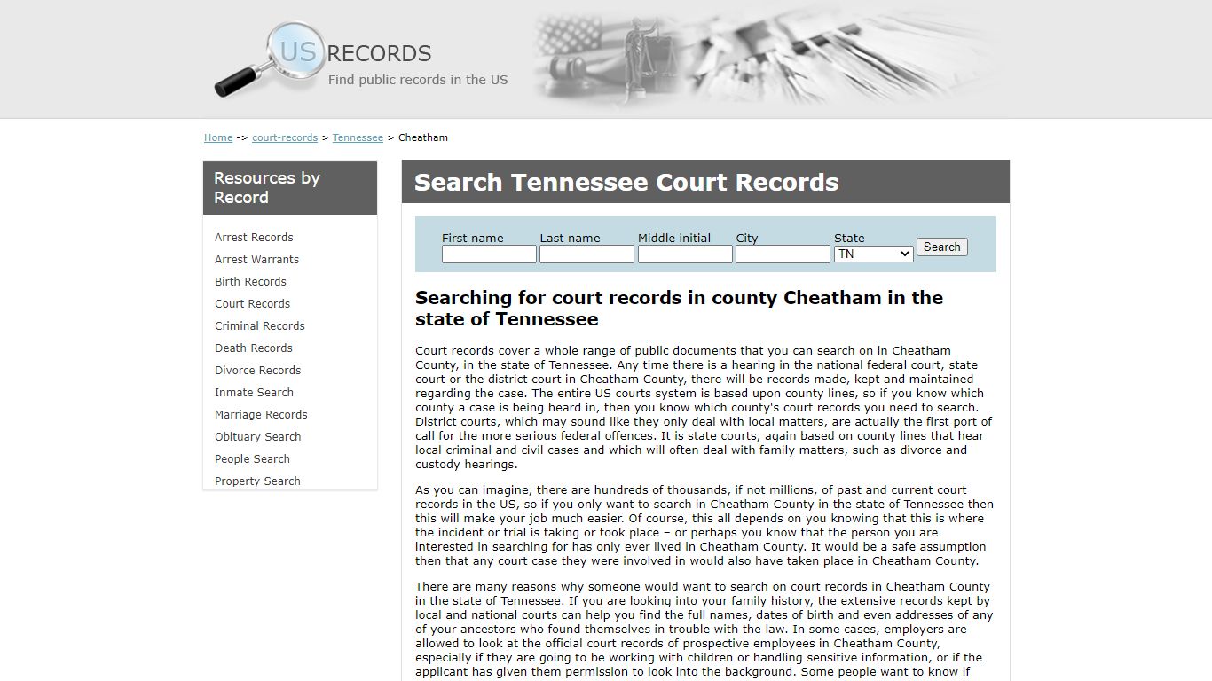 Search Court Records Cheatham Tennessee | US Records